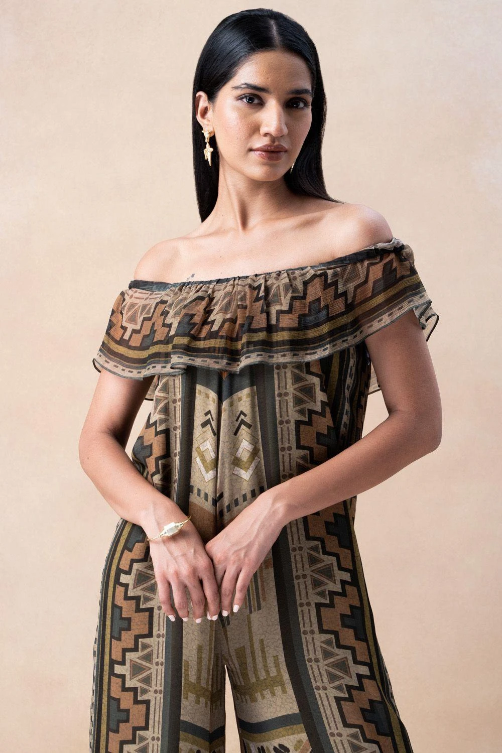 Nikita Mhaisalkar Green Aztec Print Jumpsuit 6 Nikita Mhaisalkar Green Aztec Print Jumpsuit - Image 4