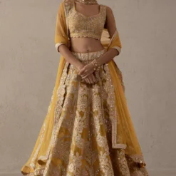Varun Nidhika Mango Floral Embroidered Lehenga Set