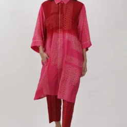 Krishna Mehta Red Shaded Block Printed Shirt Tunic Set