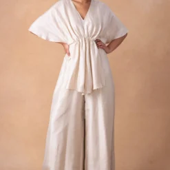 431-88 By Shweta Kapur Radiant Ivory Silk Draped Jumpsuit