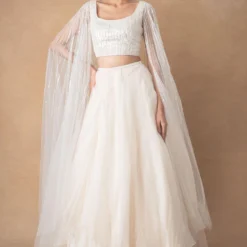 Ahilian Ivory Floral Organza Lehenga Set