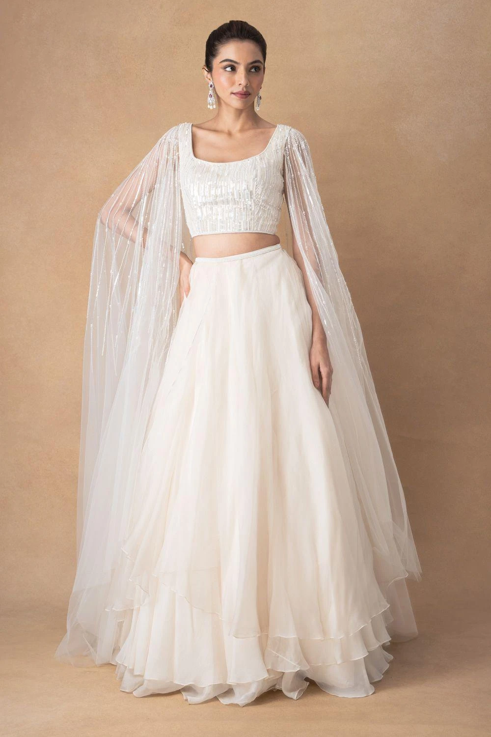 Ahilian Ivory Floral Organza Lehenga Set 3 Ahilian Ivory Floral Organza Lehenga Set