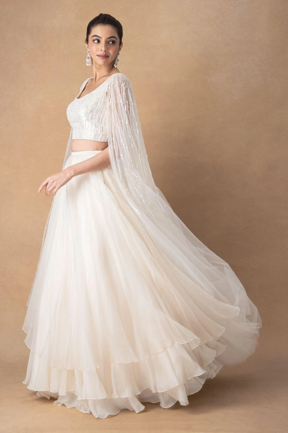 Ahilian Ivory Floral Organza Lehenga Set 4 Ahilian Ivory Floral Organza Lehenga Set - Image 2