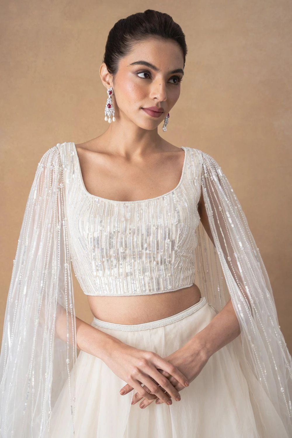 Ahilian Ivory Floral Organza Lehenga Set 6 Ahilian Ivory Floral Organza Lehenga Set - Image 4