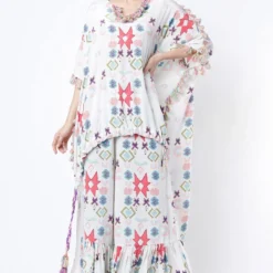 Payal Singhal White Ikat Printed Kaftan Set