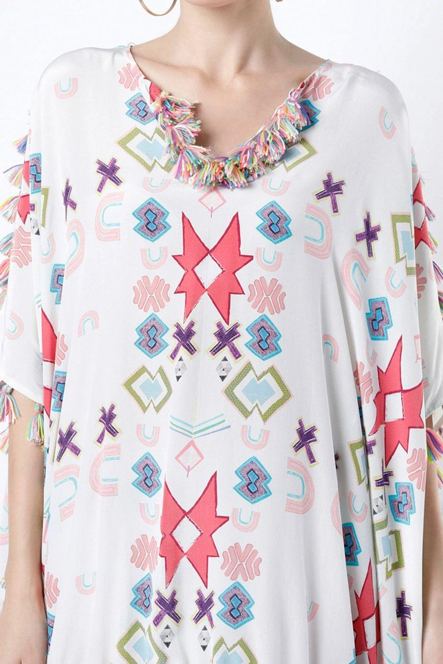 Payal Singhal White Ikat Printed Kaftan Set 5 Payal Singhal White Ikat Printed Kaftan Set - Image 3