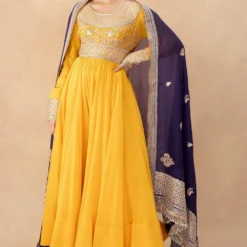 Anamika Khanna Yellow Embellished Anarkali Set