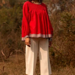 Payal Pratap Red Top With Smocking Details