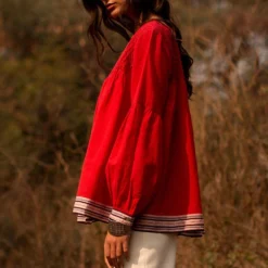 Payal Pratap Red Top With Smocking Details -Deals Drapizia Store 1sb 24 r 3