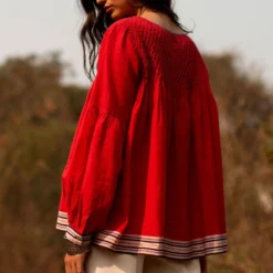 Payal Pratap Red Top With Smocking Details -Deals Drapizia Store 1sb 24 r 4