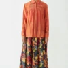 Payal Pratap Saffron Printed Shirt With Smocking Details
