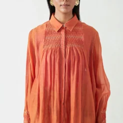Payal Pratap Saffron Printed Shirt With Smocking Details -Deals Drapizia Store 1vr 17b 4
