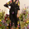 Chandrima Black Floral Applique Kimono Shirt 1 Chandrima Black Floral Applique Kimono Shirt -Deals Drapizia Store 20032023ca47 1