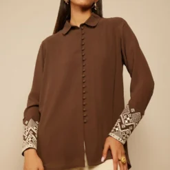 PATINE Mouse Grey Silk Georgette Embroidered Shirt -Deals Drapizia Store 204pa15 2