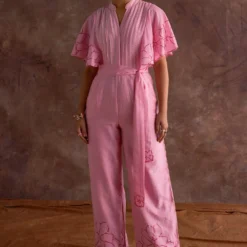 Sakshi Khetterpal Candy Pink Floral Embellished Jumpsuit