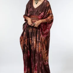 CAPISVIRLEO Brown Tie Dye Silk Kaftan