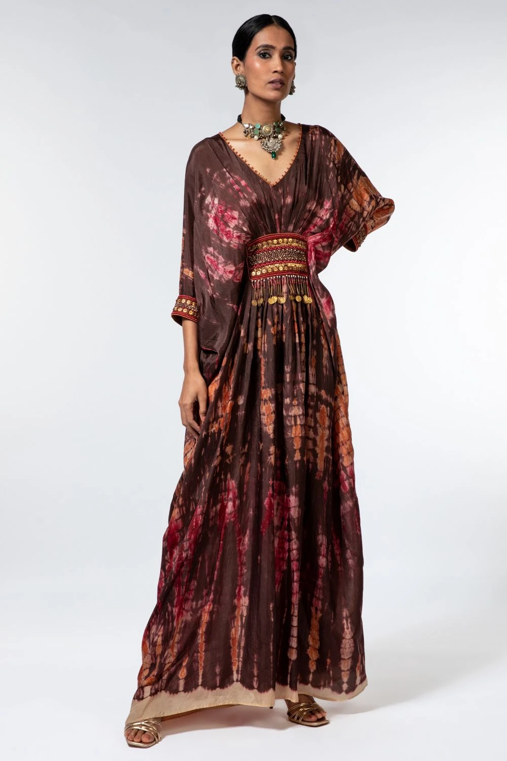 CAPISVIRLEO Brown Tie Dye Silk Kaftan 4 CAPISVIRLEO Brown Tie Dye Silk Kaftan - Image 2