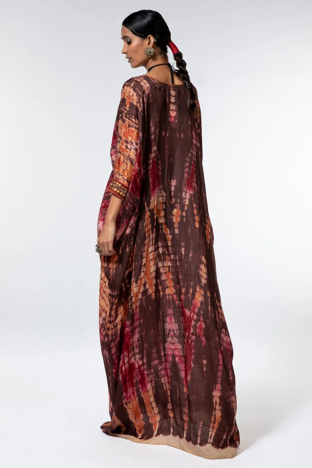 CAPISVIRLEO Brown Tie Dye Silk Kaftan 6 CAPISVIRLEO Brown Tie Dye Silk Kaftan - Image 4