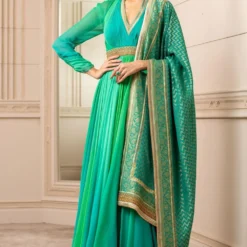 Tarun Tahiliani Green Draped Anarkali Set