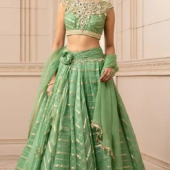 Tarun Tahiliani Green Cascade Drape Lehenga Set