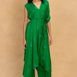 Stephany Green Fold Dyed Draped Tunic Set