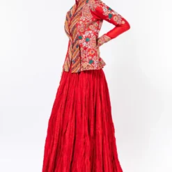 Debyani Red Embroidered British Jacket & Crushed Lehenga -Deals Drapizia Store 2312deb9 3