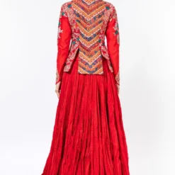 Debyani Red Embroidered British Jacket & Crushed Lehenga -Deals Drapizia Store 2312deb9 5