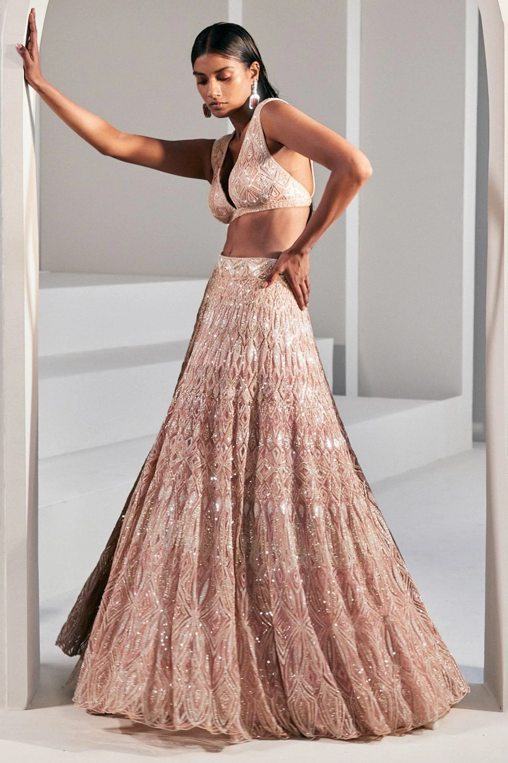 Ritika Mirchandani Rose Pink Hand Embroidered Lehenga Set 4 Ritika Mirchandani Rose Pink Hand Embroidered Lehenga Set - Image 2