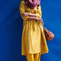 Indigene Chrome Yellow Pintucked Kurta Set