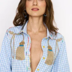 Rara Avis Sky Blue Hand Embellished Checkered Jumpsuit -Deals Drapizia Store 25ra26 3