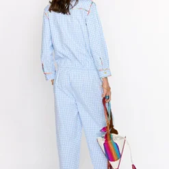 Rara Avis Sky Blue Hand Embellished Checkered Jumpsuit -Deals Drapizia Store 25ra26 4