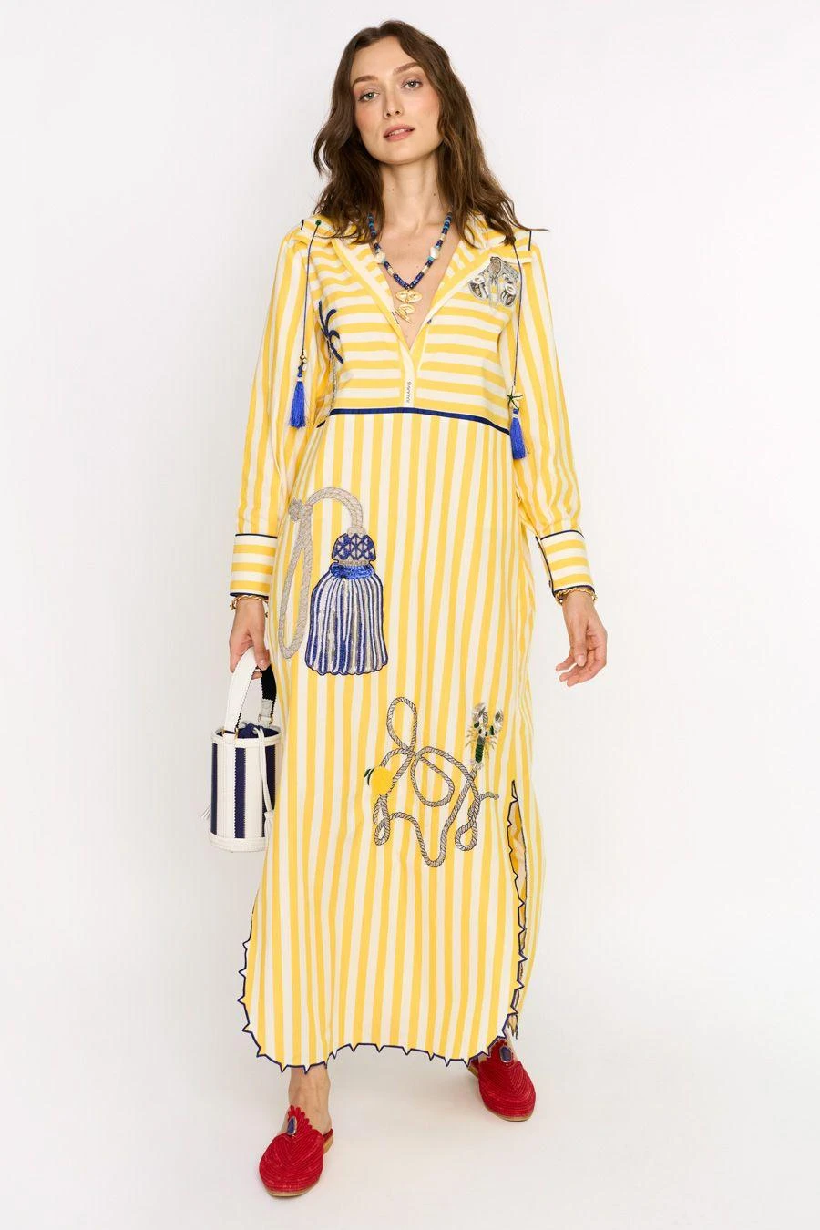 Rara Avis Yellow Hand Embellished Kaftan With A Hood 3 Rara Avis Yellow Hand Embellished Kaftan With A Hood