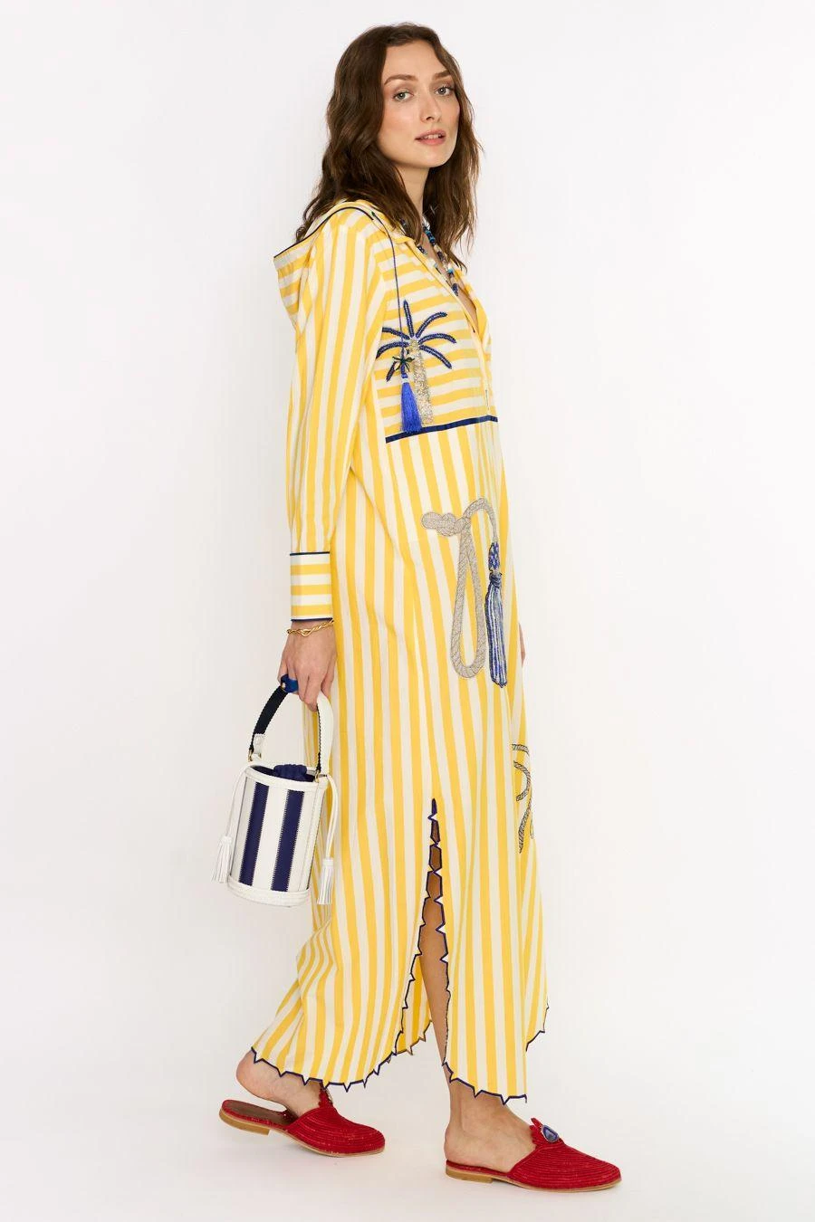 Rara Avis Yellow Hand Embellished Kaftan With A Hood 5 Rara Avis Yellow Hand Embellished Kaftan With A Hood - Image 3