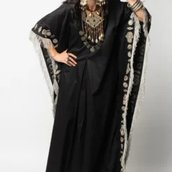Heirloom By Rara Avis Black & Silver Hamsa Embroidered Kaftan
