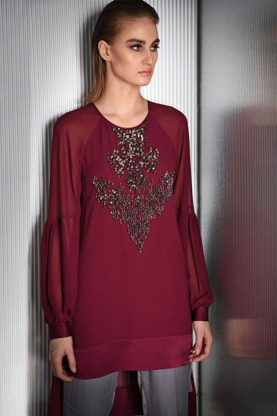 Rohit Gandhi + Rahul Khanna Burgundy Embroidered Top 4 Rohit Gandhi + Rahul Khanna Burgundy Embroidered Top - Image 2