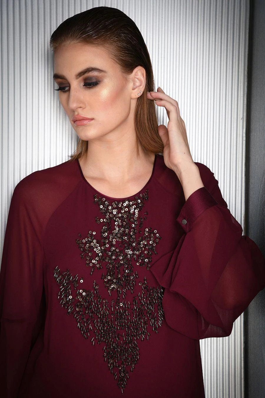 Rohit Gandhi + Rahul Khanna Burgundy Embroidered Top 5 Rohit Gandhi + Rahul Khanna Burgundy Embroidered Top - Image 3
