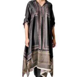 Krishna Mehta Black Geometric Hand Block Printed Tunic -Deals Drapizia Store 264kmw1 2