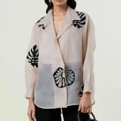 Kanika Goyal Label Beige Hand-beaded Applique Shirt