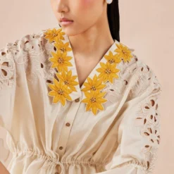 Chandrima Ivory Sunflower Kimono Shirt -Deals Drapizia Store 2811cha32 2