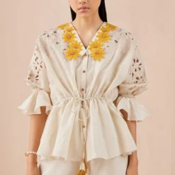 Chandrima Ivory Sunflower Kimono Shirt -Deals Drapizia Store 2811cha32 4