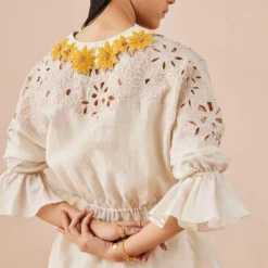 Chandrima Ivory Sunflower Kimono Shirt -Deals Drapizia Store 2811cha32 5