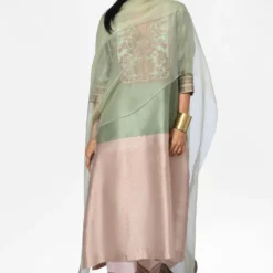 Payal Khandwala Mint & Blush Handwoven Silk Kurta Set