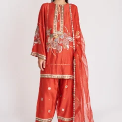 Aisha Rao Pavni Intense Red Floral Embellished Kurta Set