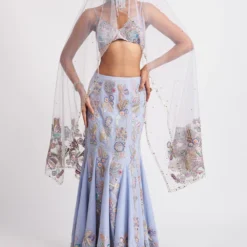 Aisha Rao Wisteria Livid Blue Floral Embellished Lehenga Set