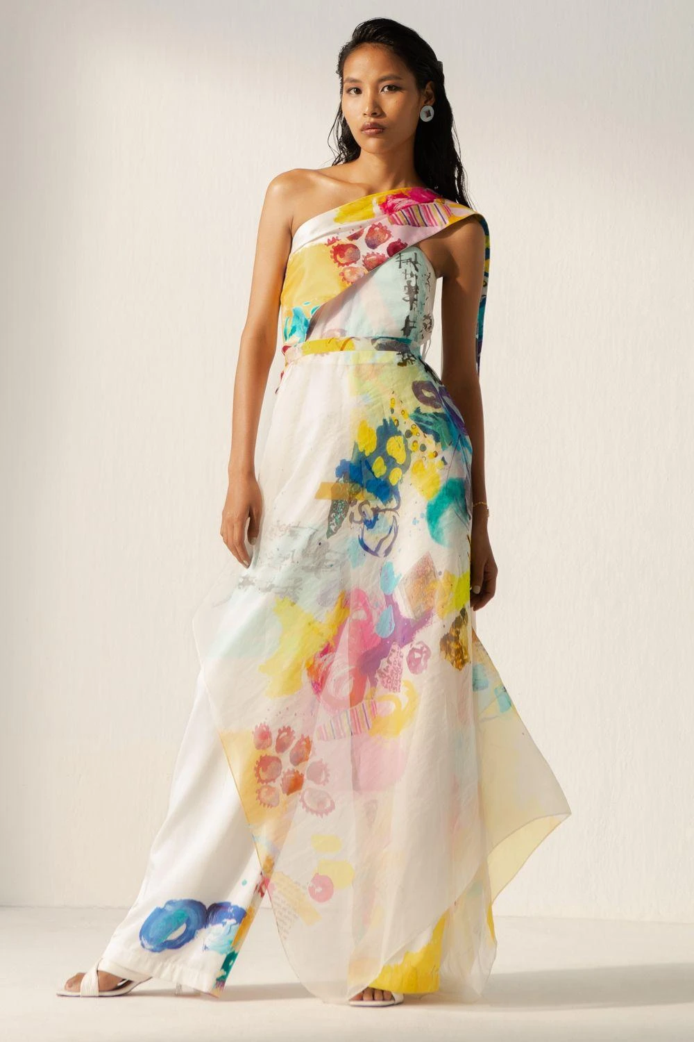 Richa Khemka White One Shoulder Jumpsuit & Drape 4 Richa Khemka White One Shoulder Jumpsuit & Drape - Image 2