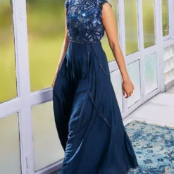 SVA Deep Blue Embroidered Jumpsuit