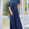SVA Deep Blue Jumpsuit With An Embroidered Cape -Deals Drapizia Store 308svaw23 1