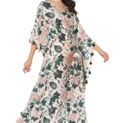 PS Pret By Payal Singhal White Silkmul Printed Kaftan With Tassels -Deals Drapizia Store 319ps9 2