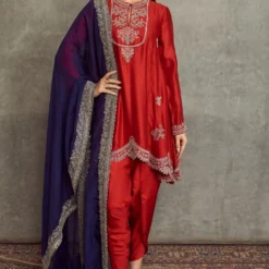 Jayanti Reddy Red Embroidered Kurta Set With A Contrast Dupatta