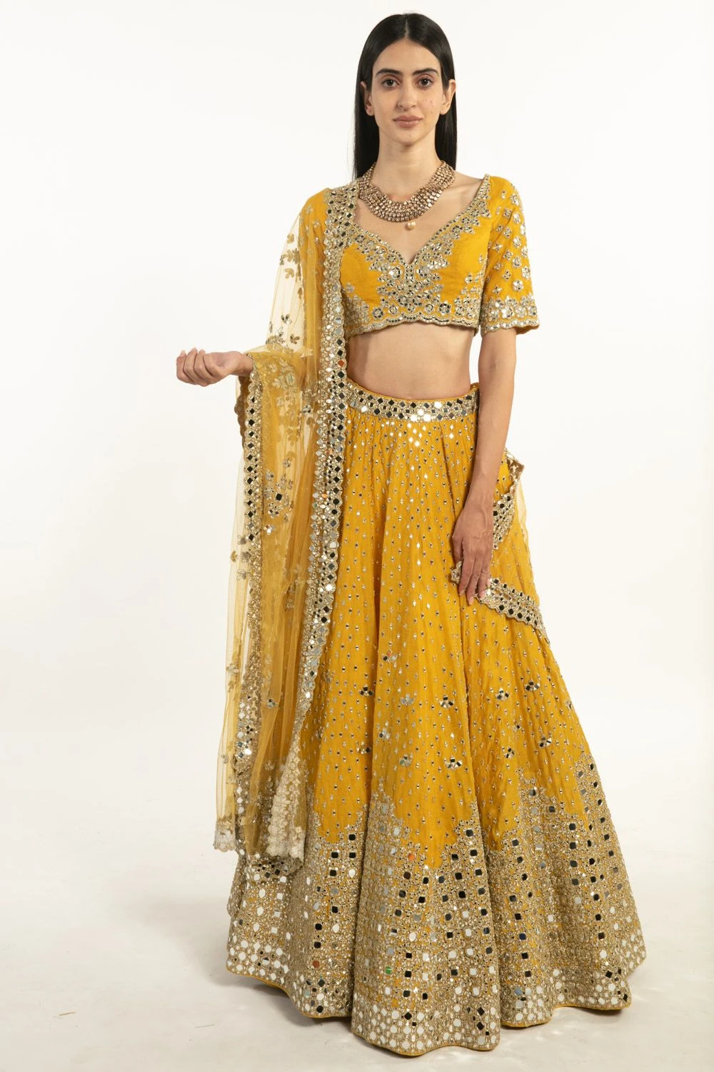 Abhinav Mishra Yellow Mirror Embellished Lehenga Set 3 Abhinav Mishra Yellow Mirror Embellished Lehenga Set
